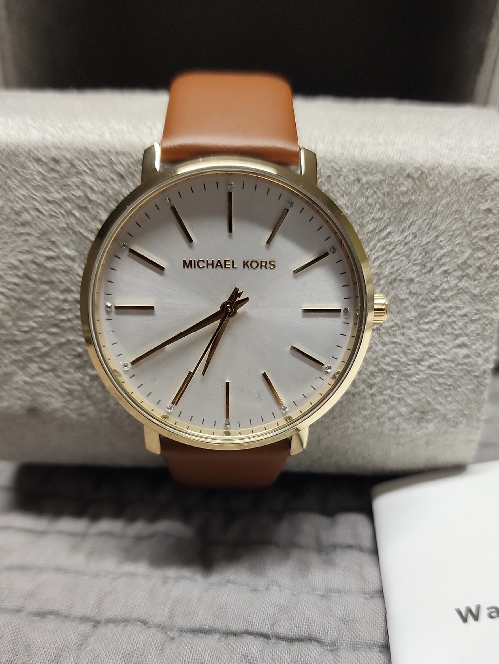 Michael Kors Gold Case Watch with White Dial and Brown Strap